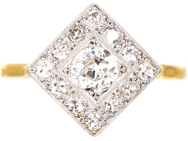 装饰艺术时期18K 金铂金菱形钻石戒指
