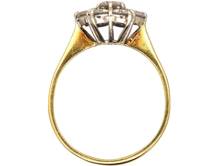 中古18K 白金与黄金钻石簇镶戒指