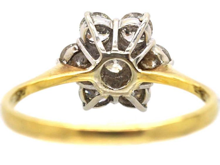 中古18K 白金与黄金钻石簇镶戒指