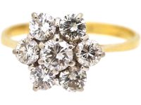 中古18K 白金与黄金钻石簇镶戒指