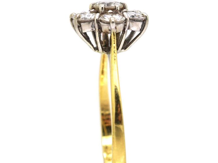 中古18K 白金与黄金钻石簇镶戒指