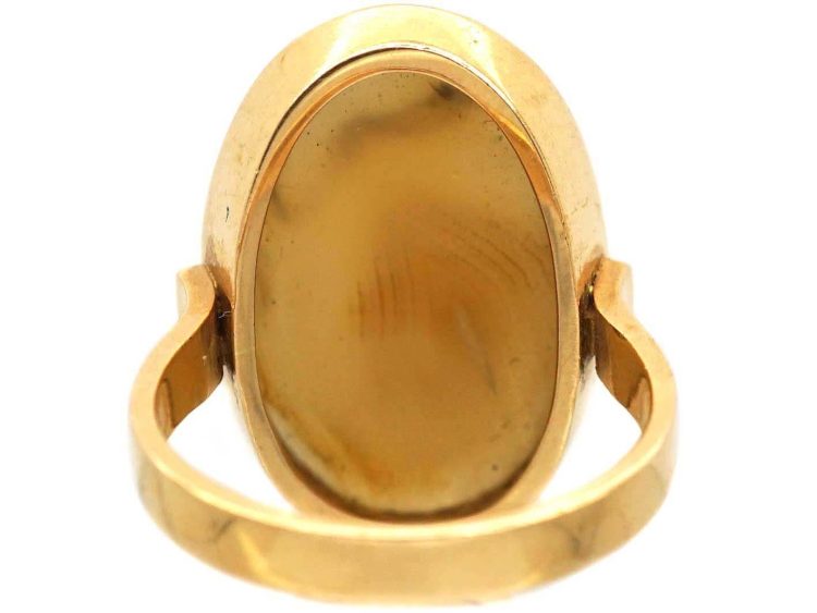世纪中期18K 金蕨纹玛瑙鸡尾酒戒指