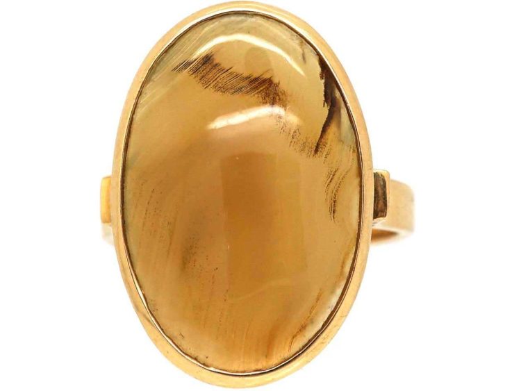 世纪中期18K 金蕨纹玛瑙鸡尾酒戒指