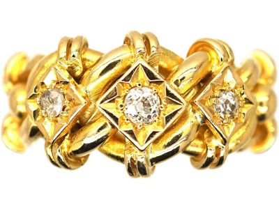 Edwardian 18ct Gold Triple Knot Ring set with Three Diamonds