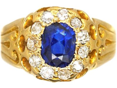 Victorian 18ct Gold, Sapphire & Diamond Oval Cluster Ring