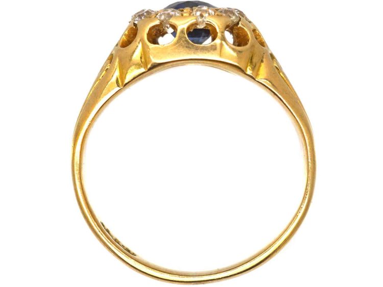 维多利亚时代18K 金蓝宝石钻石椭圆形簇镶戒指