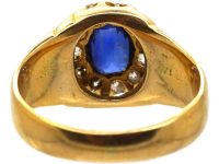 维多利亚时代18K 金蓝宝石钻石椭圆形簇镶戒指