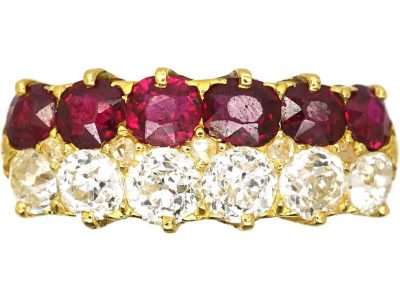 Victorian 18ct Gold, Ruby & Diamond Two Row Ring