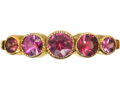 Edwardian 9ct Gold, Five Stone Almandine Garnet Ring