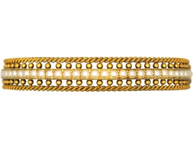 Victorian 15ct Gold Bangle set with a Line of Natural Split Pearls