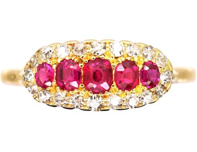 Edwardian 18ct Gold & Platinum Boat Shaped Ring set with Rubies & Diamonds Edwardian 18ct Gold & Platinum Boat Shaped Ring set with Rubies & Diamonds