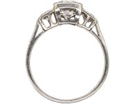 Art Deco Platinum Three Stone Diamond Ring with Step Cut Detail