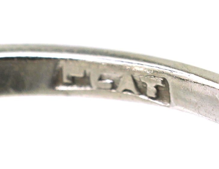 Art Deco Platinum Three Stone Diamond Ring with Step Cut Detail