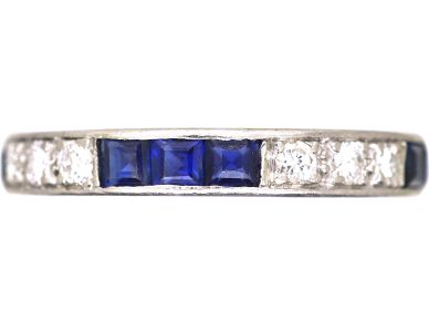 Art Deco Platinum Eternity Ring Set with Sapphires & Diamonds