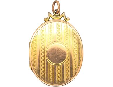 Edwardian 9ct Back & Front Oval Locket with Engine Turned Detail