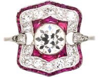 Art Deco Platinum Ruby & Diamond Ring