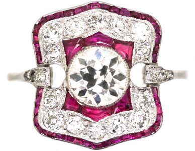 Art Deco Platinum Ruby & Diamond Ring
