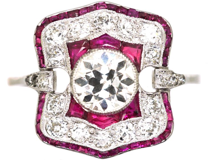 Art Deco Platinum Ruby & Diamond Ring