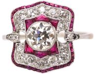 Art Deco Platinum Ruby & Diamond Ring