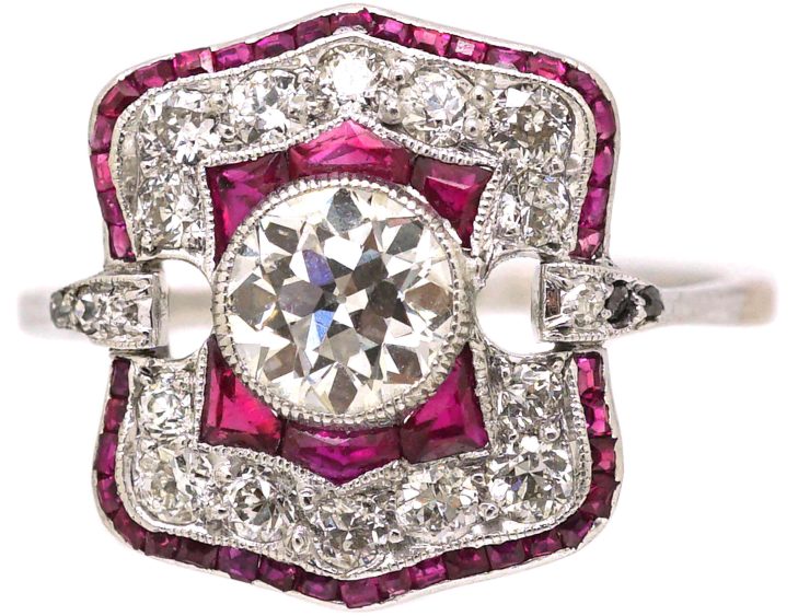 Art Deco Platinum Ruby & Diamond Ring