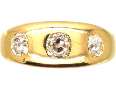 Victorian 18ct Gold, Large Three Stone Diamond Rub Over Ring