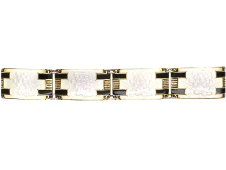 Danish Mid 20th Century Silver Gilt & Black & White Enamel Bracelet by Niels Albitz
