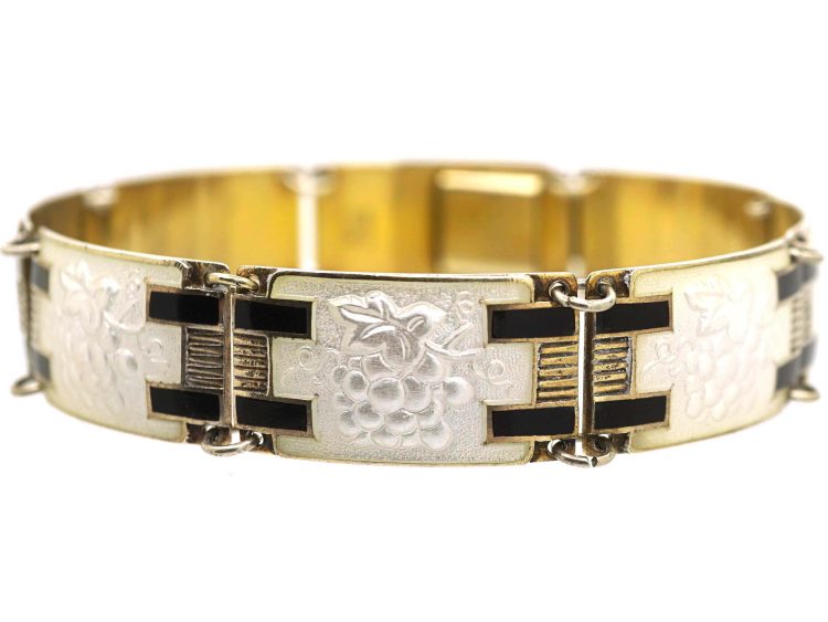 Danish Mid 20th Century Silver Gilt & Black & White Enamel Bracelet by Niels Albitz