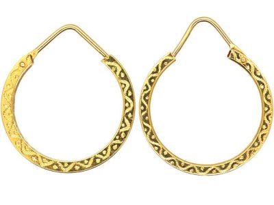 Vintage 18ct Gold Engraved Hoop Earrings