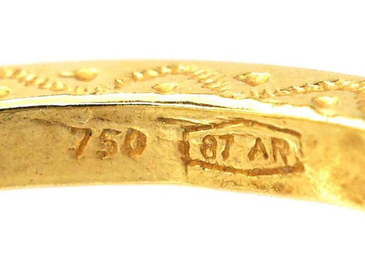 中古 18K 金刻纹圈形耳环