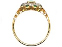 Edwardian 18ct Gold & Platinum, Emerald & Diamond Cluster Ring