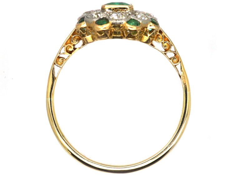Edwardian 18ct Gold & Platinum, Emerald & Diamond Cluster Ring