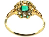 Edwardian 18ct Gold & Platinum, Emerald & Diamond Cluster Ring