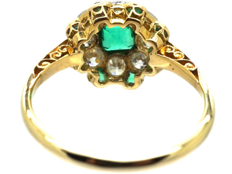 Edwardian 18ct Gold & Platinum, Emerald & Diamond Cluster Ring