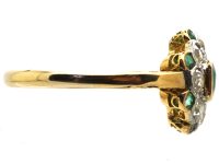 Edwardian 18ct Gold & Platinum, Emerald & Diamond Cluster Ring