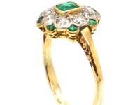 Edwardian 18ct Gold & Platinum, Emerald & Diamond Cluster Ring