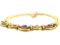 Edwardian 15ct Gold Fancy Curb Bracelet set with Sapphires & Diamonds