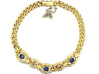 Edwardian 15ct Gold Fancy Curb Bracelet set with Sapphires & Diamonds