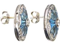 Mid 20th Century 18ct White Gold, Aquamarine & Diamond Round Earrings