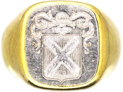 Early 20th Century 18ct Gold & Platinum Signet Ring with Crest Intaglio