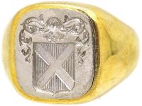 Early 20th Century 18ct Gold & Platinum Signet Ring with Crest Intaglio