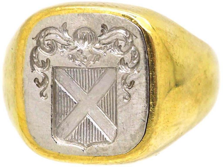 Early 20th Century 18ct Gold & Platinum Signet Ring with Crest Intaglio