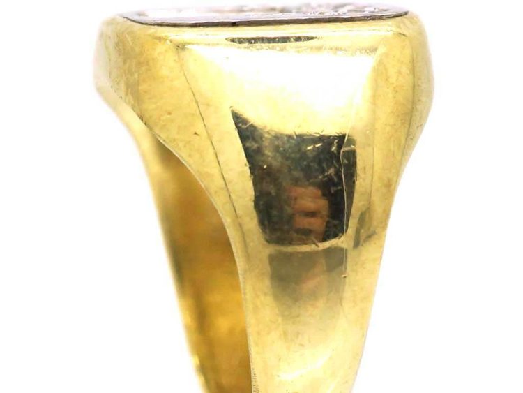 Early 20th Century 18ct Gold & Platinum Signet Ring with Crest Intaglio