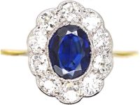 Edwardian 18ct Gold & Platinum, Sapphire & Diamond Oval Cluster Ring