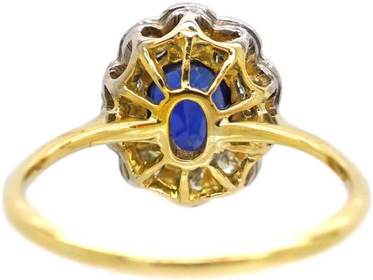 Edwardian 18ct Gold & Platinum, Sapphire & Diamond Oval Cluster Ring
