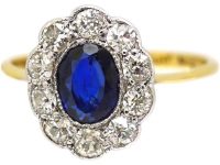 Edwardian 18ct Gold & Platinum, Sapphire & Diamond Oval Cluster Ring