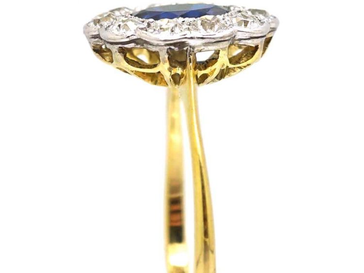 Edwardian 18ct Gold & Platinum, Sapphire & Diamond Oval Cluster Ring