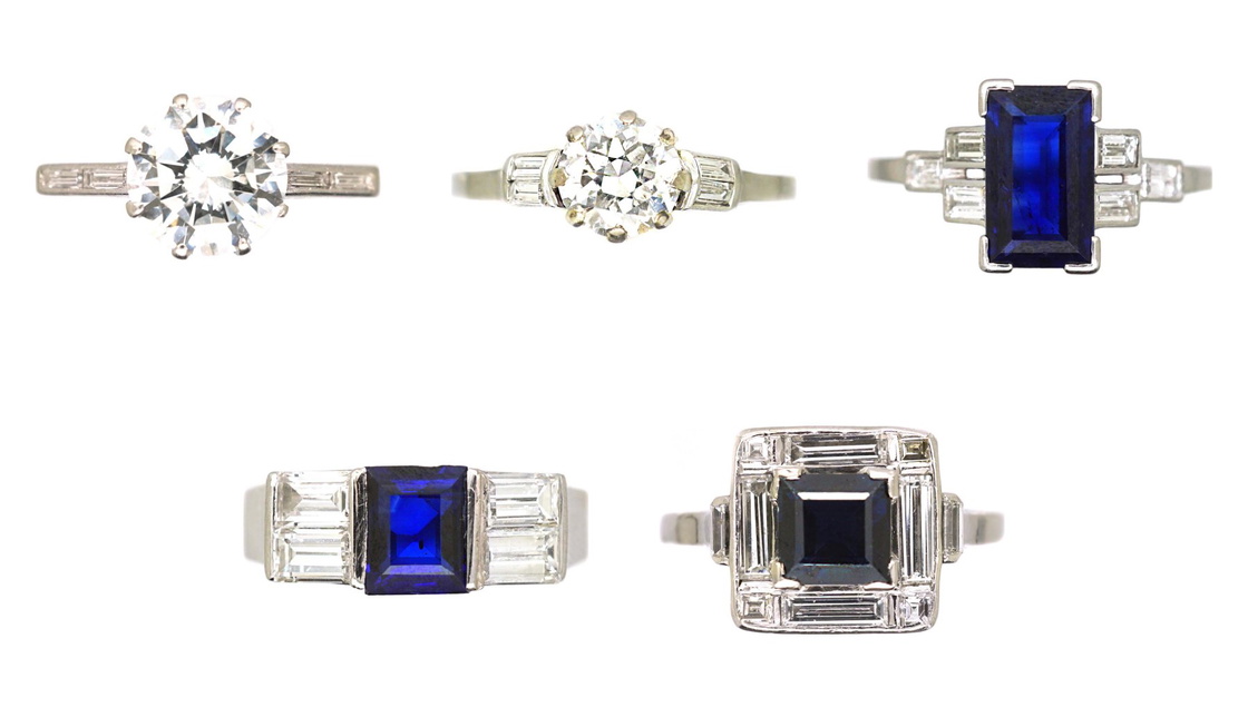 Art Deco rings with baguette diamonds from our collection