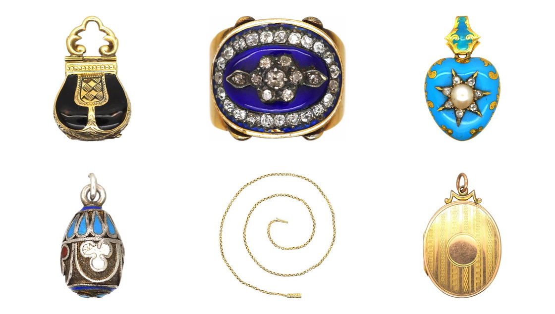Antique enamel and engraved jewellery from our collection