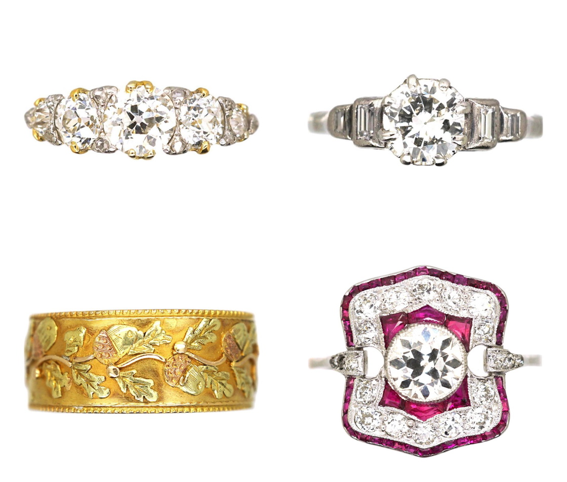 Yellow gold and platinum antique rings