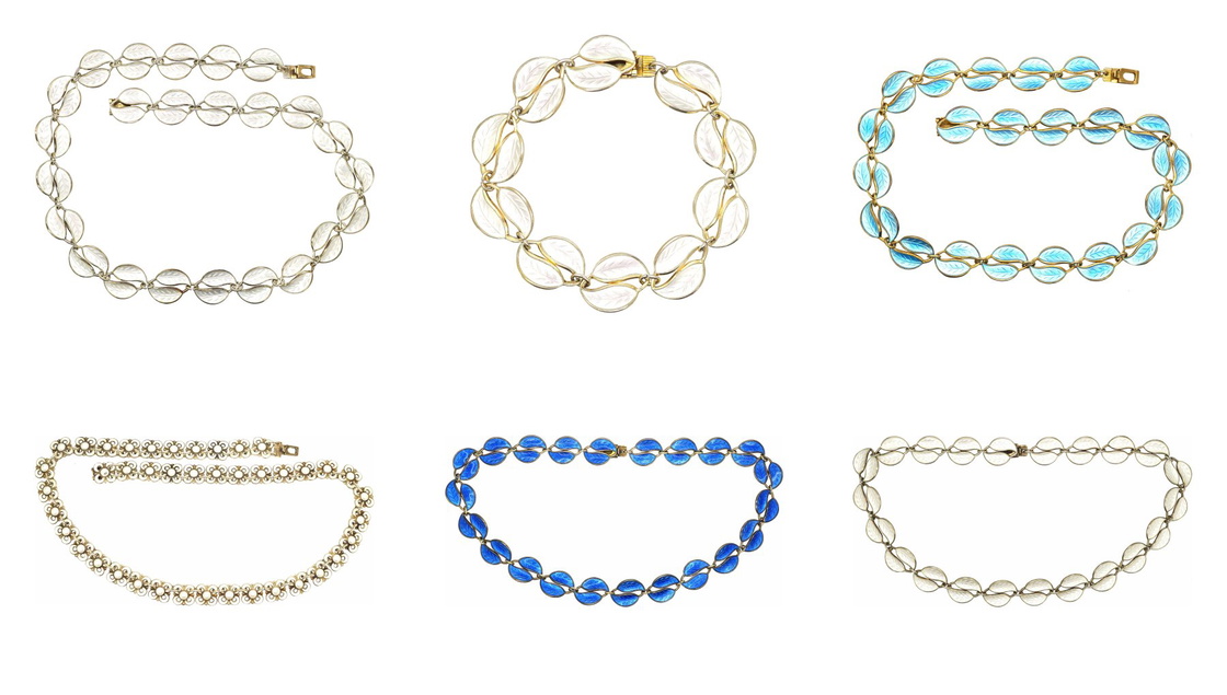 Willy Winnaess enamel leaf jewellery for David-Andersen